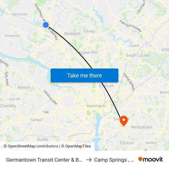 Germantown Transit Center & Bay F to Camp Springs , MD map
