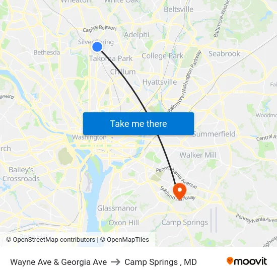Wayne Ave & Georgia Ave to Camp Springs , MD map