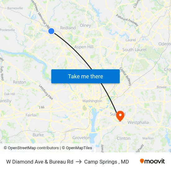 W Diamond Ave & Bureau Rd to Camp Springs , MD map