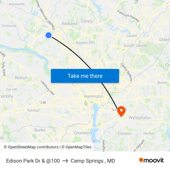 Edison Park Dr & @100 to Camp Springs , MD map