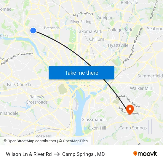Wilson Ln & River Rd to Camp Springs , MD map