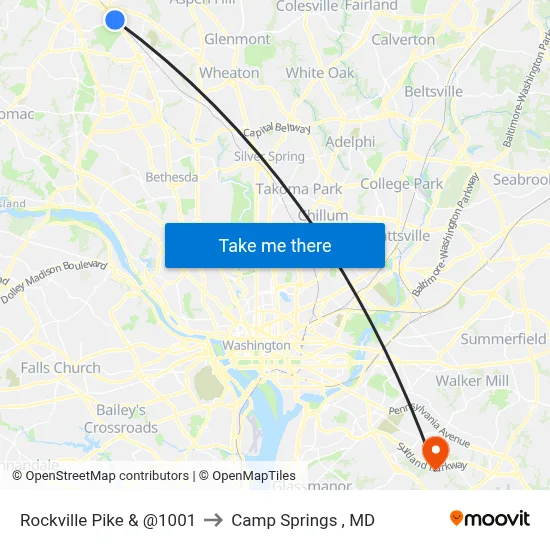 Rockville Pike & @1001 to Camp Springs , MD map