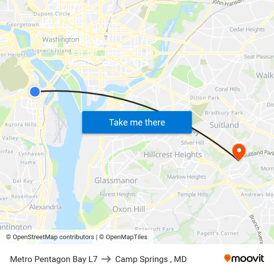 Metro Pentagon Bay L7 to Camp Springs , MD map