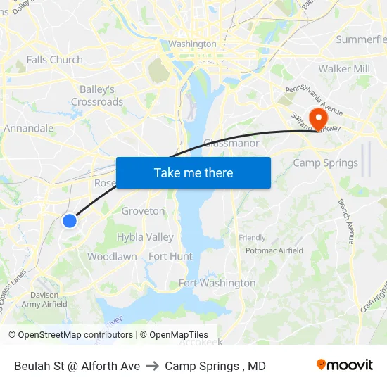 Beulah St @ Alforth Ave to Camp Springs , MD map