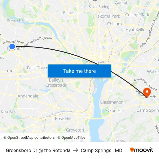Greensboro Dr @ the Rotonda to Camp Springs , MD map