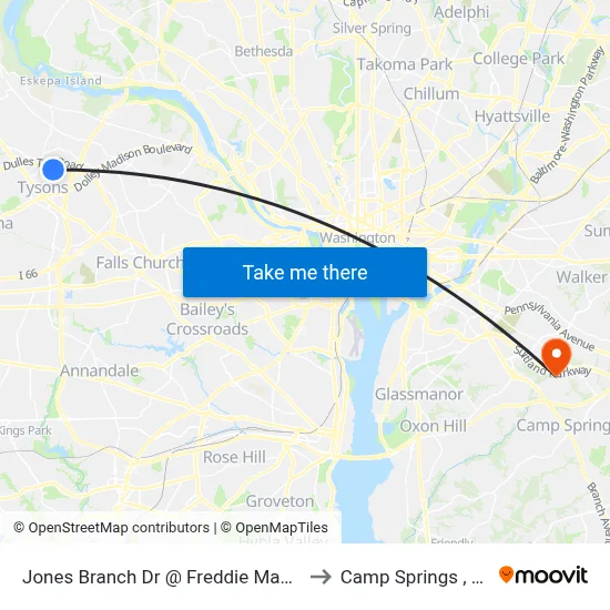 Jones Branch Dr @ Freddie Mac Ctr to Camp Springs , MD map