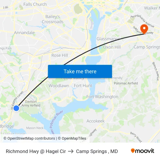 Richmond Hwy @ Hagel Cir to Camp Springs , MD map