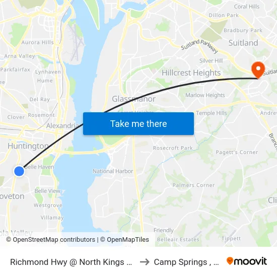Richmond Hwy @ North Kings Hwy to Camp Springs , MD map