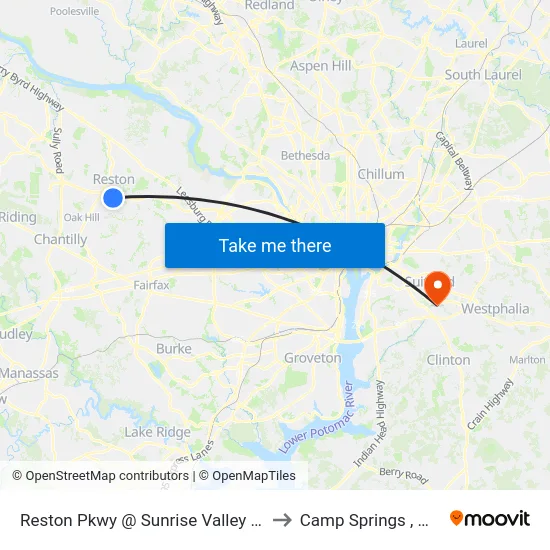 Reston Pkwy @ Sunrise Valley Dr to Camp Springs , MD map