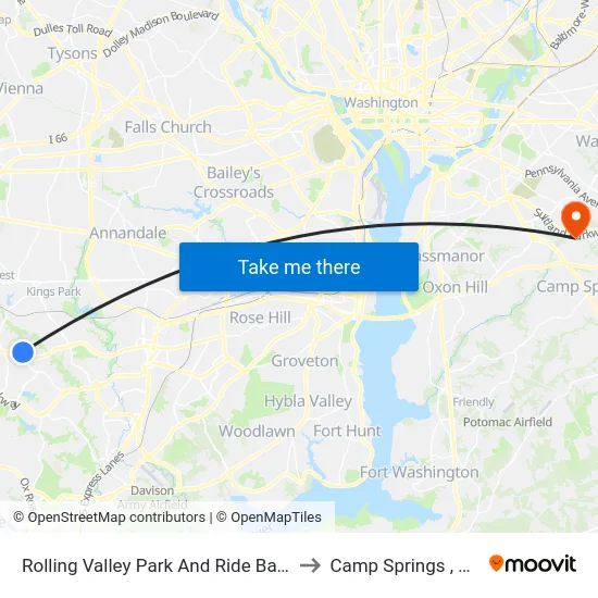 Rolling Valley Park And Ride Bay C to Camp Springs , MD map