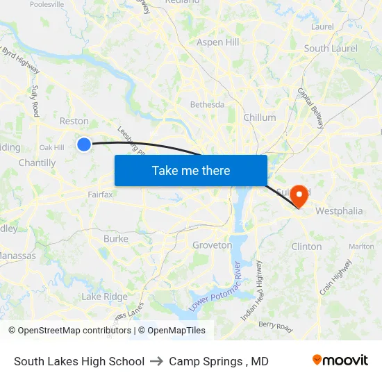 South Lakes High School to Camp Springs , MD map