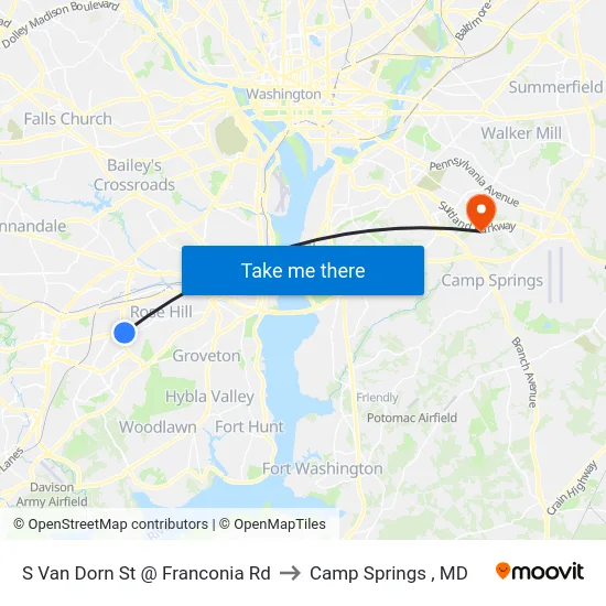 S Van Dorn St @ Franconia Rd to Camp Springs , MD map