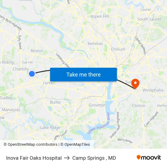 Inova Fair Oaks Hospital to Camp Springs , MD map