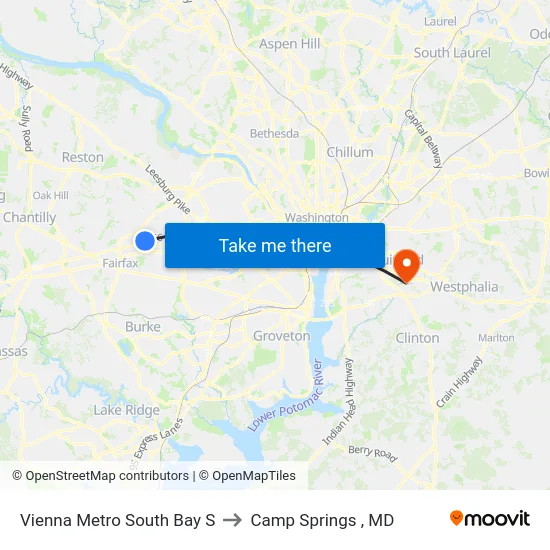Vienna Metro South Bay S to Camp Springs , MD map