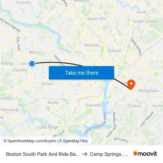 Reston South Park And Ride Bay B to Camp Springs , MD map