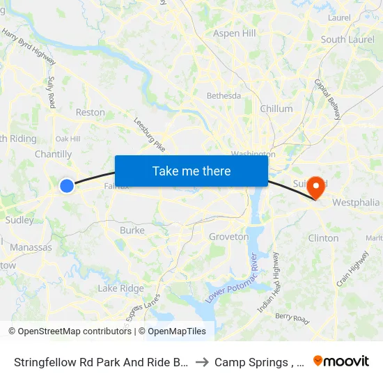 Stringfellow Rd Park And Ride Bay A to Camp Springs , MD map