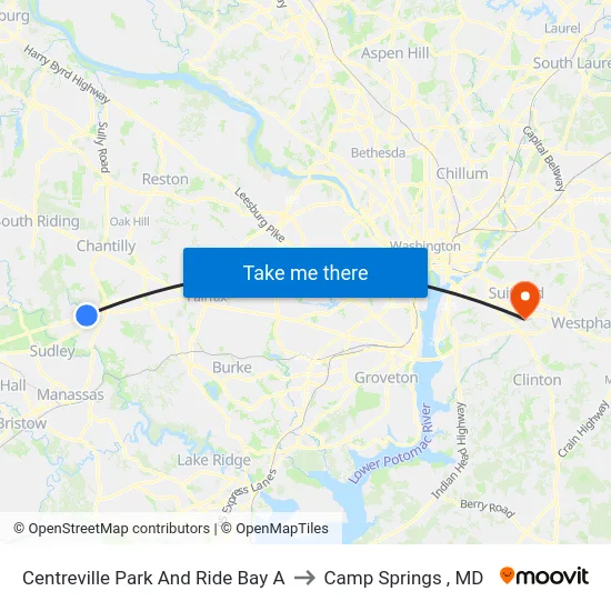 Centreville Park And Ride Bay A to Camp Springs , MD map