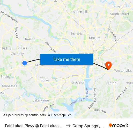 Fair Lakes Pkwy @ Fair Lakes Cir to Camp Springs , MD map