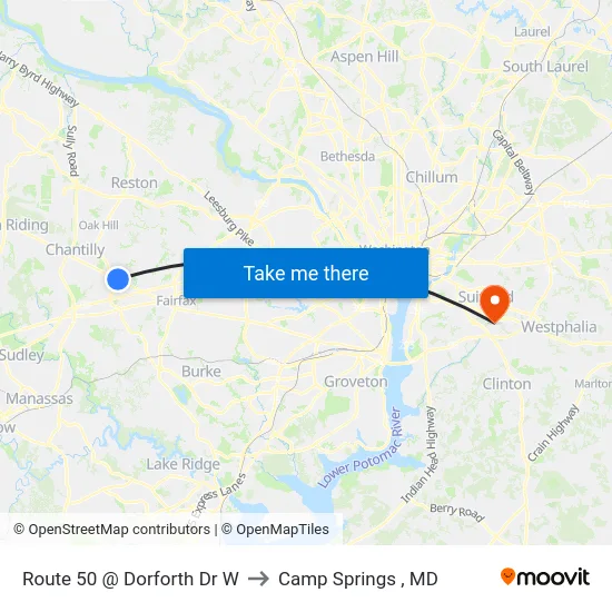 Route 50 @ Dorforth Dr W to Camp Springs , MD map
