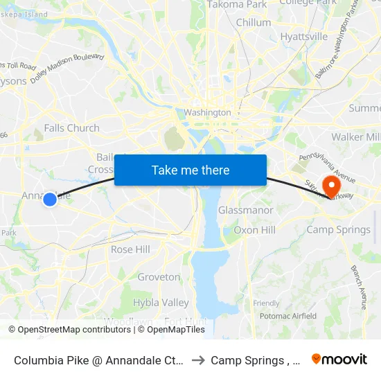 Columbia Pike @ Annandale Ctr Dr to Camp Springs , MD map