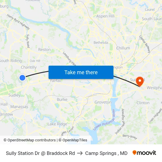 Sully Station Dr @ Braddock Rd to Camp Springs , MD map