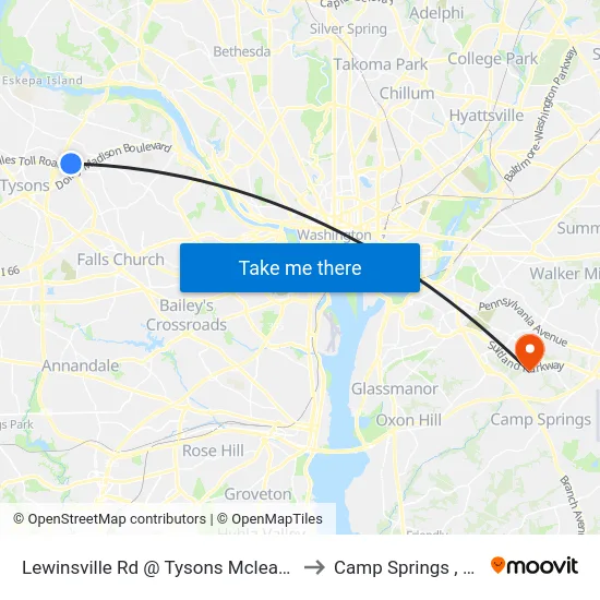 Lewinsville Rd @ Tysons Mclean Dr to Camp Springs , MD map