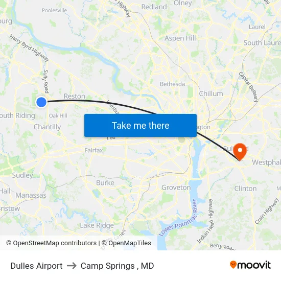 Dulles Airport to Camp Springs , MD map
