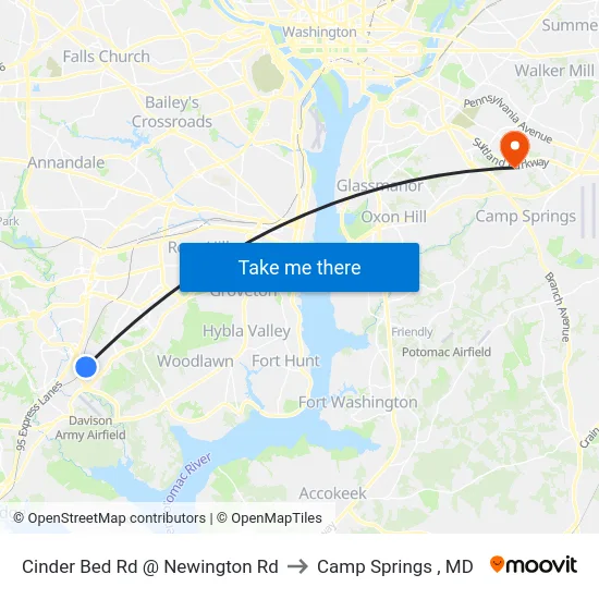 Cinder Bed Rd @ Newington Rd to Camp Springs , MD map