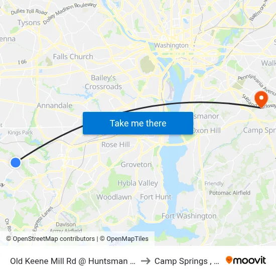 Old Keene Mill Rd @ Huntsman Blvd to Camp Springs , MD map