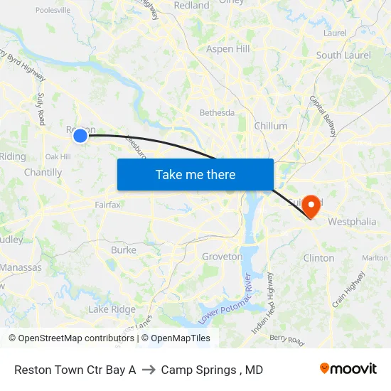 Reston Town Ctr Bay A to Camp Springs , MD map
