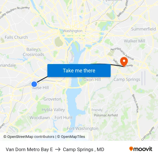 Van Dorn Metro Bay E to Camp Springs , MD map