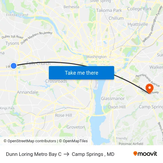 Dunn Loring Metro Bay C to Camp Springs , MD map