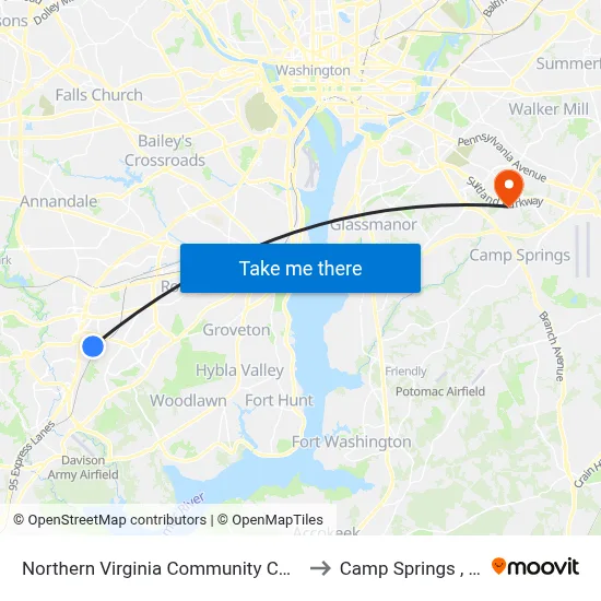 Northern Virginia Community College to Camp Springs , MD map