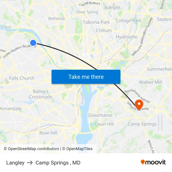 Langley to Camp Springs , MD map