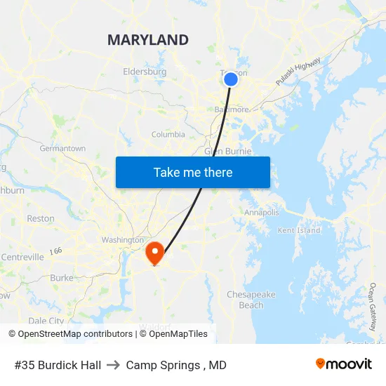 #35 Burdick Hall to Camp Springs , MD map