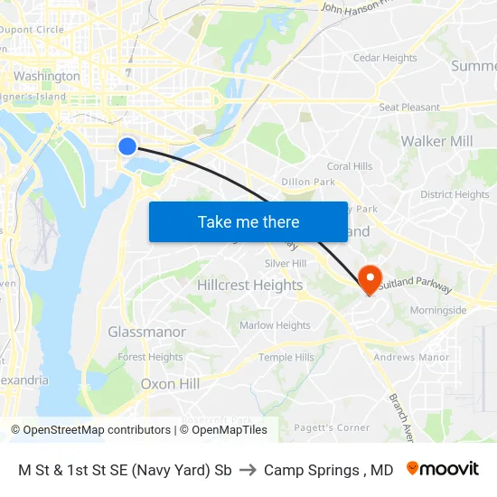 M St & 1st St SE (Navy Yard) Sb to Camp Springs , MD map