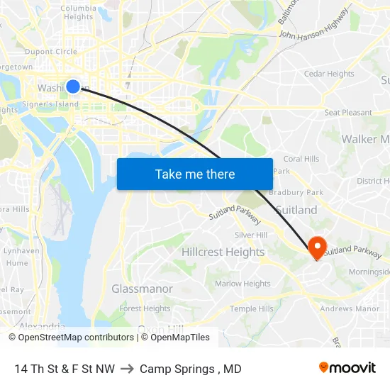 14 Th St & F St NW to Camp Springs , MD map
