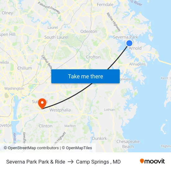 Severna Park Park & Ride to Camp Springs , MD map