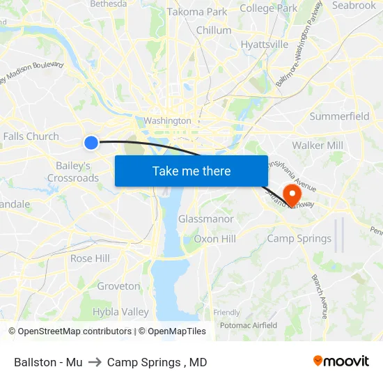 Ballston - Mu to Camp Springs , MD map