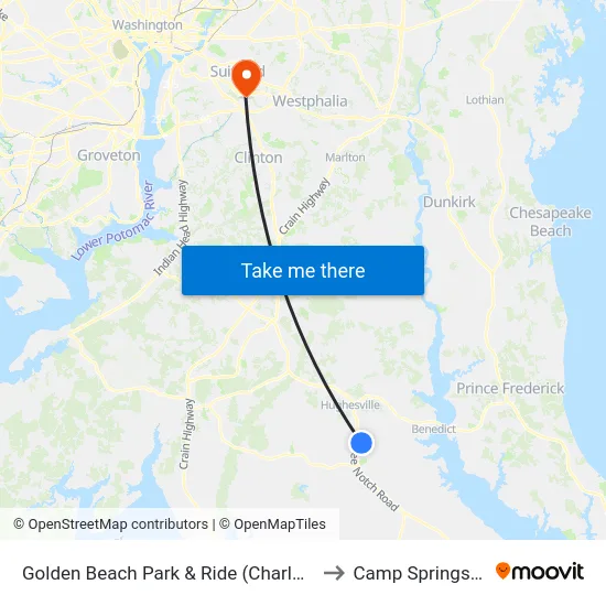 Golden Beach Park & Ride (Charlotte Hall) to Camp Springs , MD map