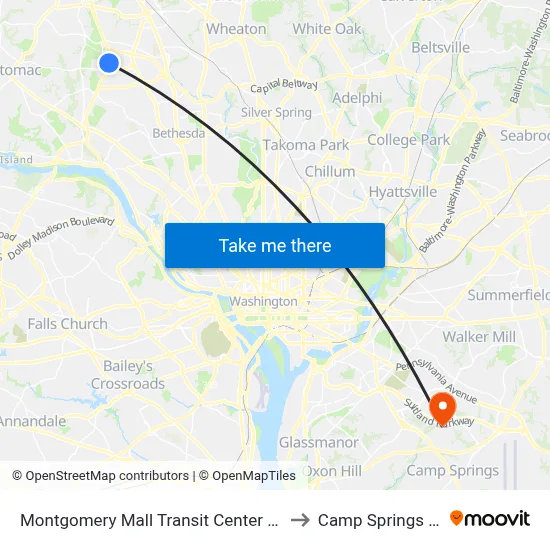 Montgomery Mall Transit Center & Bay B to Camp Springs , MD map