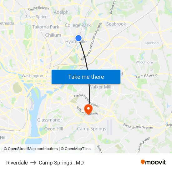 Riverdale to Camp Springs , MD map