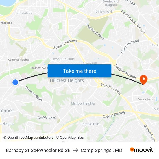 Barnaby St Se+Wheeler Rd SE to Camp Springs , MD map