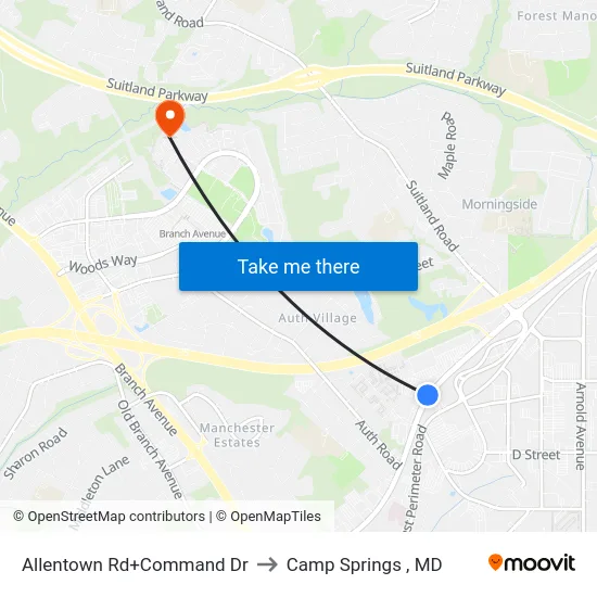 Allentown Rd+Command Dr to Camp Springs , MD map