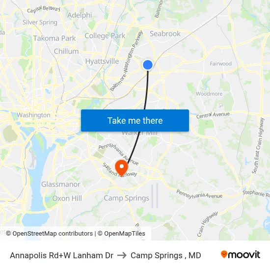 Annapolis Rd+W Lanham Dr to Camp Springs , MD map