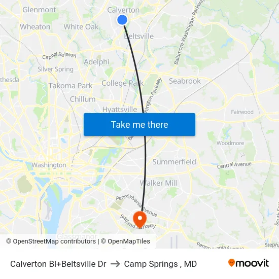 Calverton Bl+Beltsville Dr to Camp Springs , MD map