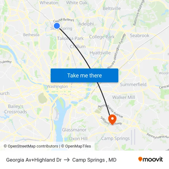Georgia Av+Highland Dr to Camp Springs , MD map