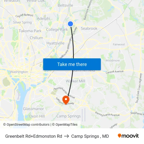 Greenbelt Rd+Edmonston Rd to Camp Springs , MD map