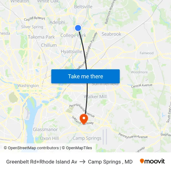 Greenbelt Rd+Rhode Island Av to Camp Springs , MD map