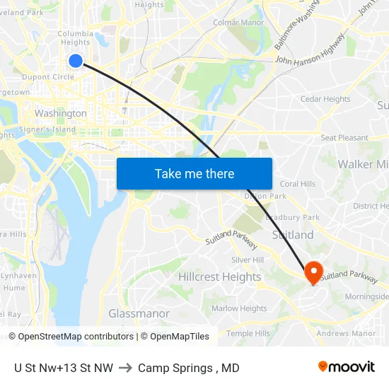 U St Nw+13 St NW to Camp Springs , MD map